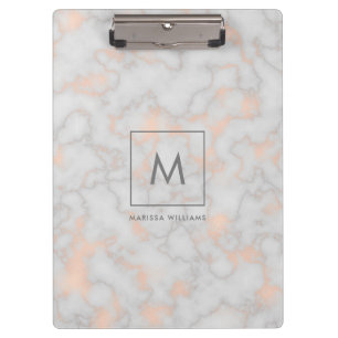 Gedrukt Marmer en Roos Gouden Textuur Monogram Klembord