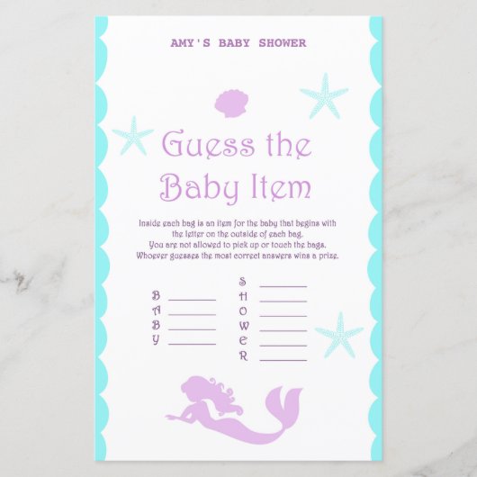 Gedrukt Mermaid Baby shower Game (Voorkant)