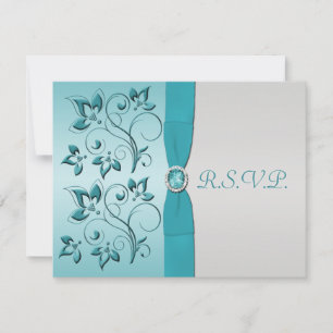 GEDRUKT RIBBON Aqua, Silver Quinceanera RSVP-kaart RSVP Kaartje