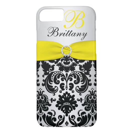 GEDRUKT RIBBON Black Yellow Silver Damask iPhone 7 Case-Mate iPhone Case (Achterkant)