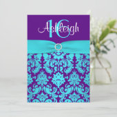 GEDRUKT RIBBON Paars, Aqua 16th Birthday Invite Kaart (Staand voorkant)