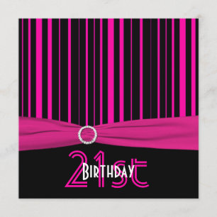 GEDRUKT RIBBON Pink and Black Stripe 21st verjaard Kaart