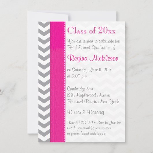 GEDRUKT RIBBON Pink Grey White Afstuderen Uitnodig Kaart (Achterkant)