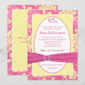 GEDRUKT RIBBON Pink Yellow 65th Birthday Invite Kaart (Voorkant / Achterkant)