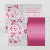 GEDRUKT RIBBON Silver, Roze Floral RSVP-kaart RSVP Kaartje (Voorkant / Achterkant)