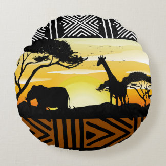 Gedrukte Afrikaanse Safari Scene Ronde Kussen
