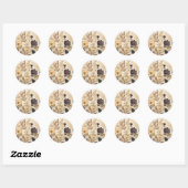 Gedrukte bloemen en bladeren ronde sticker (Vel)