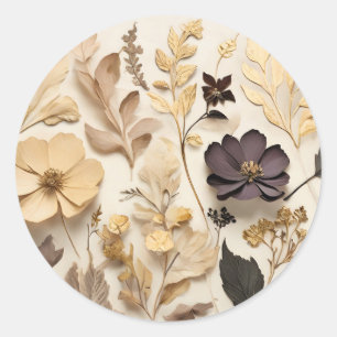 Gedrukte bloemen en bladeren ronde sticker
