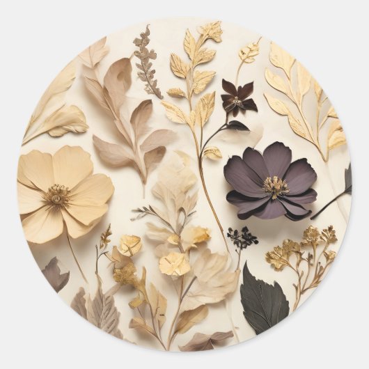 Gedrukte bloemen en bladeren ronde sticker (Voorkant)