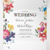 Gedrukte bloemen Weddenschap met drievierde uitzen Drieluik Uitnodiging (Binnenkant midden)