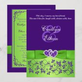 GEDRUKTE BOW Paarse Groene Bloemen Bruiloft Uitnod Kaart (Voorkant / Achterkant)