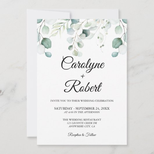 Gedrukte Eucalyptus Wedding Invitations Kaart (Voorkant)