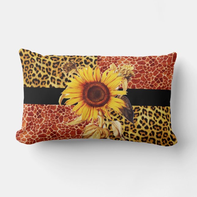 GEDRUKTE GIRAFFE, LEOPARD FUR EN SUNFLOWER KUSSEN (Voorkant)