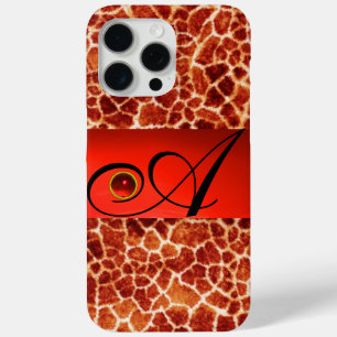 GEDRUKTE GIRAFFE RODE RUBY GEMSTONE MONOGRAM, iPhone 15 PRO MAX HOESJE