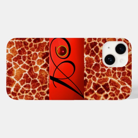 GEDRUKTE GIRAFFE RODE RUBY GEMSTONE MONOGRAM, Case-Mate iPhone CASE (Achterkant (horizontaal))