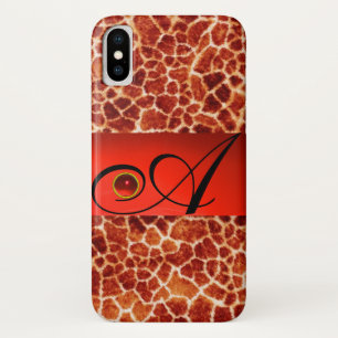 GEDRUKTE GIRAFFE RODE RUBY GEMSTONE MONOGRAM, iPhone X HOESJE