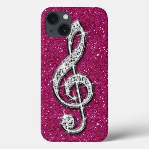 Gedrukte Glanzende Fonkelende Diamant Muzieknoot iPhone 13 Hoesje