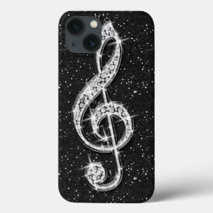 Gedrukte Glanzende Fonkelende Diamant Muzieknoot iPhone 13 Hoesje