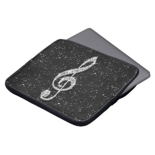 Gedrukte Glanzende Fonkelende Diamant Muzieknoot Laptop Sleeve