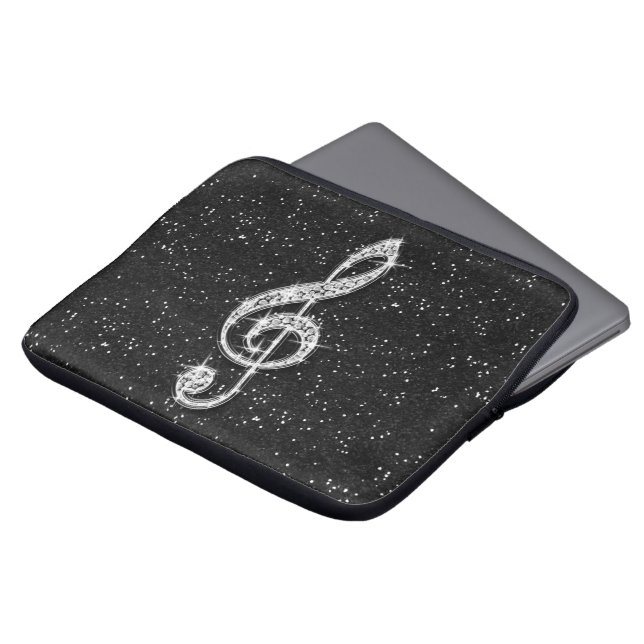Gedrukte Glitzy Sparkly Diamond Music Note Laptop Sleeve (Voorkant top)