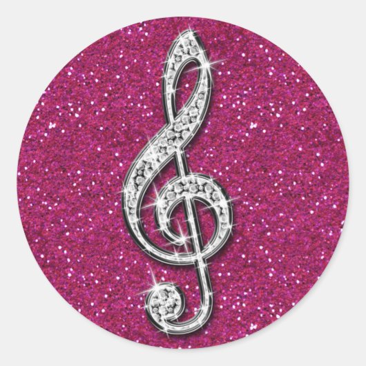 Gedrukte Glitzy Sparkly Diamond Music Note Ronde Sticker (Voorkant)