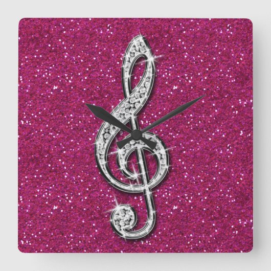 Gedrukte Glitzy Sparkly Diamond Music Note Vierkante Klok (Voorkant)