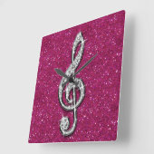 Gedrukte Glitzy Sparkly Diamond Music Note Vierkante Klok (Hoek)