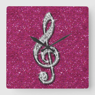Gedrukte Glitzy Sparkly Diamond Music Note Vierkante Klok