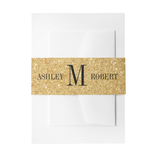 Gedrukte Gold Glitter Monogram Weddenschap Uitnodigingen Wikkel (Voorkant Voorbeeld)