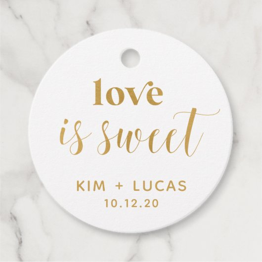 Gedrukte Gold Love is Sweet Wedding Bedankjes Labels (Voorkant)