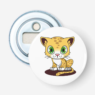 GEDRUKTE GREEN-EYED KITTEN OP EEN MAROON MAT BUTTON FLESOPENER