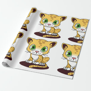 GEDRUKTE GREEN-EYED KITTEN OP EEN MAROON MAT CADEAUPAPIER