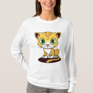 GEDRUKTE GREEN-EYED KITTEN OP EEN MAROON MAT T-SHIRT