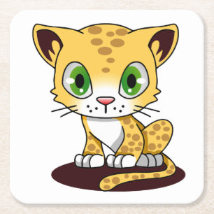 GEDRUKTE GREEN-EYED KITTEN OP EEN MAROON MAT VIERKANTE KARTONNEN ONDERZETTER