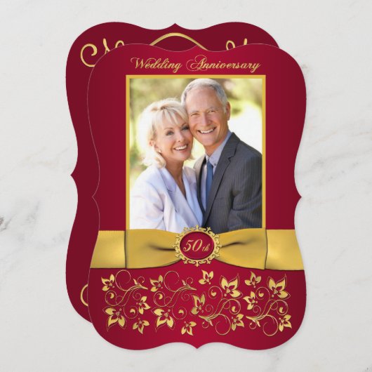 GEDRUKTE LINT 50ste verjaardag uitnodiging - Rood (Voorkant / Achterkant)