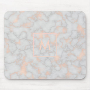 Gedrukte marmer en roze goud monogram muismat