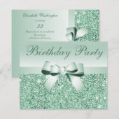 Gedrukte Mint Green Sequins, Bow & Diamond Birthda Kaart (Voorkant / Achterkant)