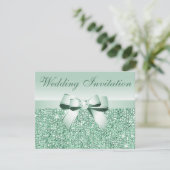 Gedrukte Mint Green Sequins, Bow & Diamond Wedding Kaart (Staand voorkant)