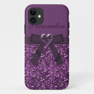 Gedrukte Paarse Gem Stones & Heart Jewel iPhone 11 Hoesje