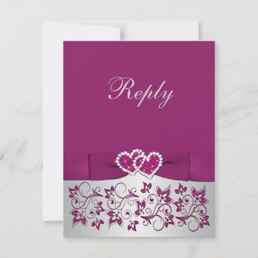 GEDRUKTE RIBBON Paars, Silver Floral Reply Kaart (Voorkant)