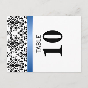 Gedrukte Royal Blue Ribbon Damask Tafelnummer Kaar