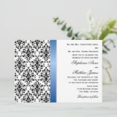 Gedrukte Royal Blue Ribbon en Damask Wedding Kaart (Staand voorkant)