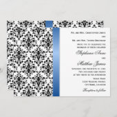 Gedrukte Royal Blue Ribbon en Damask Wedding Kaart (Voorkant / Achterkant)