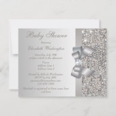 Gedrukte Silver Sequins, Bow & Diamond Baby shower Kaart (Achterkant)