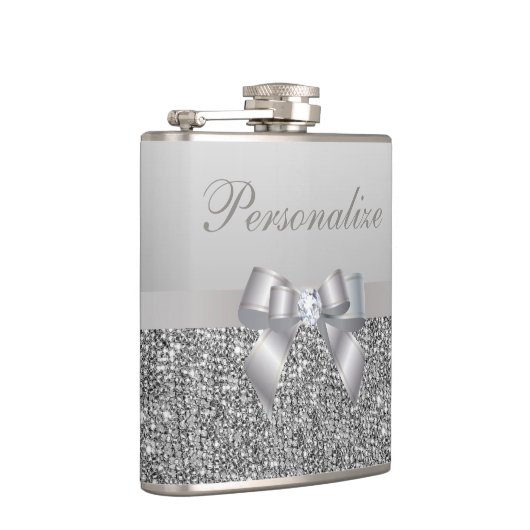 Gedrukte Silver Sequins, Bow & Diamond ImageElegan Heupfles (Rechts)