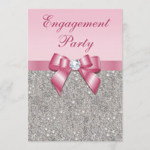 Gedrukte Silver Sequins roze Bow Engagement Party Kaart