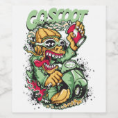 Gedrukte T-shirt Scooter, Motorfiets graffiti, Wijn Etiket (Enkel label)