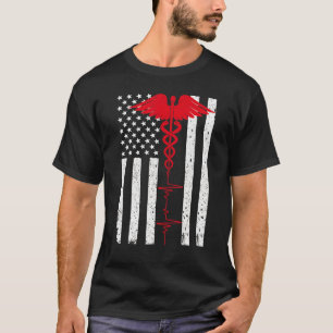 Gedrukte verpleegkunde Amerikaanse vlag Nurse Thin T-shirt
