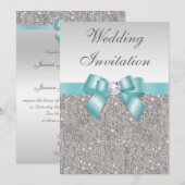 Gedrukte zilversequins diamanten Blauwgroen wedden Kaart (Voorkant / Achterkant)