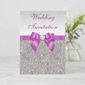 Gedrukte zilversequins Radiant Orchid Bow Wedding Kaart (Staand voorkant)